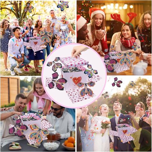 Butterfly Explosion Gift Box, Exploding Gifts Box with 4Pcs Butterflies, Flying Butterfly Surprise Box, Surprise Gifts Box for Birthday, Christmas, Wedding, Thanksgiving,Pink in Saudi Arabia