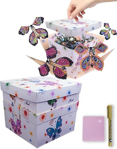 Butterfly Explosion Gift Box, Exploding Gifts Box with 4Pcs Butterflies, Flying Butterfly Surprise Box, Surprise Gifts Box for Birthday, Christmas, Wedding, Thanksgiving,Pink in Saudi Arabia