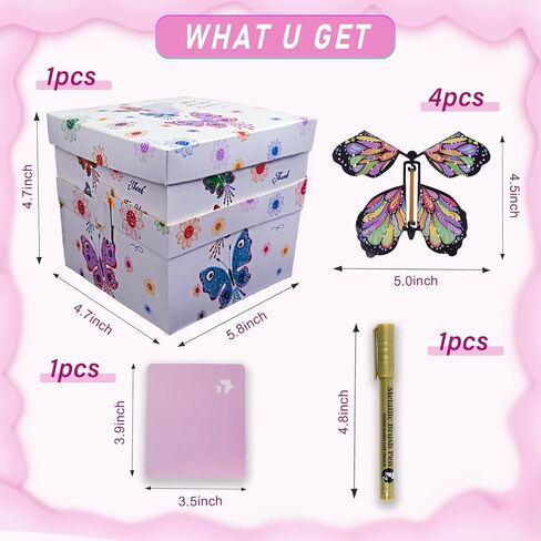 Butterfly Explosion Gift Box, Exploding Gifts Box with 4Pcs Butterflies, Flying Butterfly Surprise Box, Surprise Gifts Box for Birthday, Christmas, Wedding, Thanksgiving,Pink in Saudi Arabia