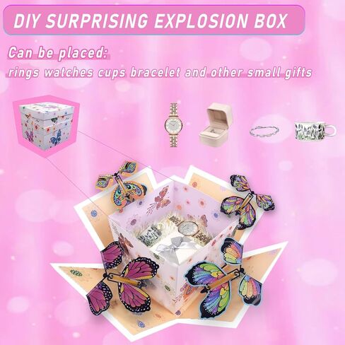 Butterfly Explosion Gift Box, Exploding Gifts Box with 4Pcs Butterflies, Flying Butterfly Surprise Box, Surprise Gifts Box for Birthday, Christmas, Wedding, Thanksgiving,Pink in Saudi Arabia