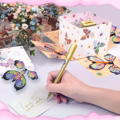 Butterfly Explosion Gift Box, Exploding Gifts Box with 4Pcs Butterflies, Flying Butterfly Surprise Box, Surprise Gifts Box for Birthday, Christmas, Wedding, Thanksgiving,Pink in Saudi Arabia