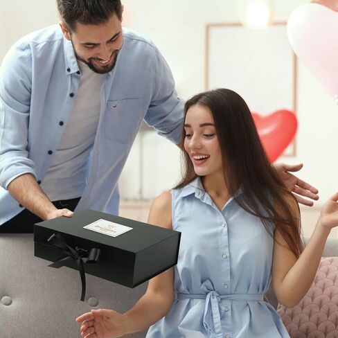 صندوق هدايا Hianjoo مقاس 10.2 بوصة × 7.5 بوصة × 3.1 بوصة، وصناديق هدايا قابلة للطي مع شريط وإغلاق مغناطيسي، وصناديق هدايا مع أغطية لتغليف الهدايا لصندوق اقتراحات رفقاء العريس، والهالوين، وعيد الميلاد، وأعياد الميلاد (أسود) in Kuwait