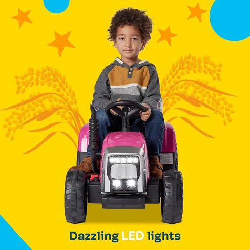 Kidzone 12V 7AH Treaded Tires with Dual 25W Motors Remote Control Battery Powered Electric Tractor with Trailer Toddler Ride On Toy with 3-Gear-Shift 7-LED Lights, MP3 Audio - Purple in Saudi Arabia