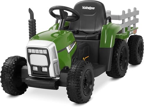 Kidzone 12V 7AH Treaded Tires with Dual 25W Motors Remote Control Battery Powered Electric Tractor with Trailer Toddler Ride On Toy with 3-Gear-Shift 7-LED Lights, MP3 Audio - Purple in Saudi Arabia