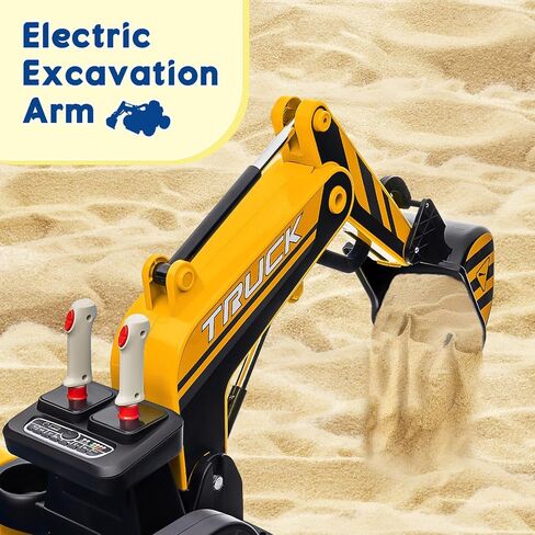 Kids Ride on Excavator, 12V 10AH Electric Toy Excavator, 4WD Battery Powered Sand Digger with Spring Suspension, Remote Control, Bluetooth, Music for Boys & Girls Over 37 Months, Yellow in Saudi Arabia