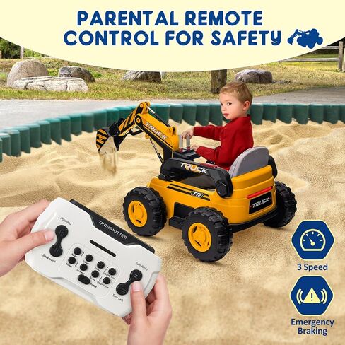 Kids Ride on Excavator, 12V 10AH Electric Toy Excavator, 4WD Battery Powered Sand Digger with Spring Suspension, Remote Control, Bluetooth, Music for Boys & Girls Over 37 Months, Yellow in Saudi Arabia