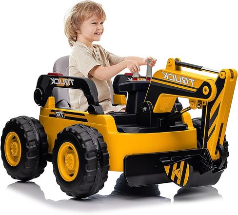 Kids Ride on Excavator, 12V 10AH Electric Toy Excavator, 4WD Battery Powered Sand Digger with Spring Suspension, Remote Control, Bluetooth, Music for Boys & Girls Over 37 Months, Yellow in Saudi Arabia