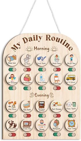 Wooden Daily Routine Chart 11x15", to Do Chart for Kids, Daily Chart for Toddlers, Routine Chart for Toddlers, Morning Bedtime Routine Chart for Toddlers in Saudi Arabia