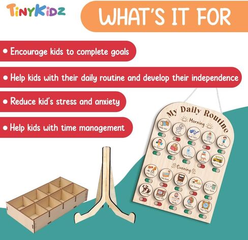 Wooden Daily Routine Chart 11x15", to Do Chart for Kids, Daily Chart for Toddlers, Routine Chart for Toddlers, Morning Bedtime Routine Chart for Toddlers in Saudi Arabia