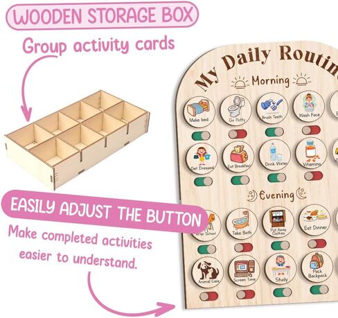 Wooden Daily Routine Chart 11x15", to Do Chart for Kids, Daily Chart for Toddlers, Routine Chart for Toddlers, Morning Bedtime Routine Chart for Toddlers in Saudi Arabia