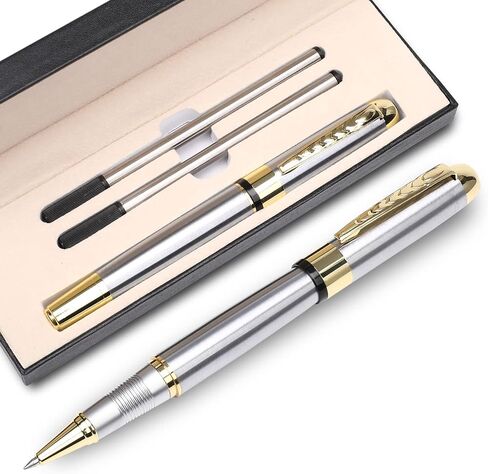 YIVONKA Ballpoint Pen Luxury Ballpoint Line Black Refill width 0.5mm Gift Set for Men & Women Professional Executive,Office,Nice BallPens Classy Gift Box (Silver) in Saudi Arabia