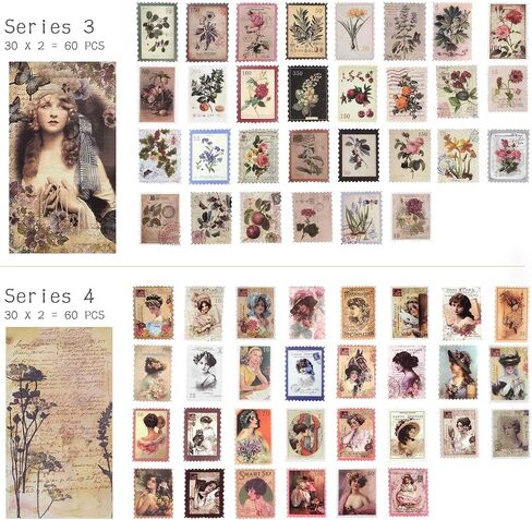 4 Packs Scrapbooking Sticker Washi Sticker Vintage Postage Stamp Sticker Sealing Sticker Planner Stickers Retro Decoration for Notebook Diary Album Journals DIY Arts and Crafts (Ancient) in Saudi Arabia