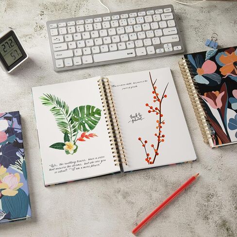 Blank Spiral Sketchbook Notebook Bulk, Unlined A5 Flower Journals, 100GSM Thick Paper Travel Journal Set, Hard Cover, Plain Wirebound Draw Planner, 75 Sheets per Book, 5.7x8.3 inch, 3 Pack in Saudi Arabia