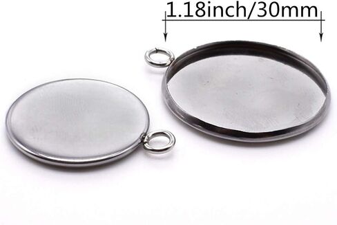 50pcs Round Bezel Pendant Trays Blank Cabochon Base Round Jewelry Disc Base Bezel Tray Silver for DIY Crafting Photo Jewelry Making in Kuwait