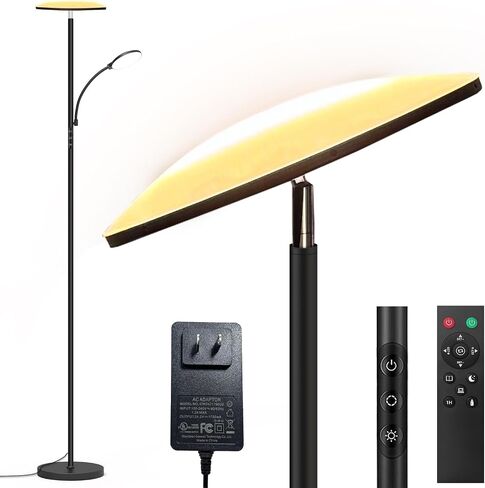 42W/4500LM LED Floor Lamp for Living Room, Dimmable Floor Lamp with Reading Light, Standing Lamp for Bedroom Office, Stepless Floor Light with Remote, Timer & Metal Base, 4 Color Temperatures in Saudi Arabia