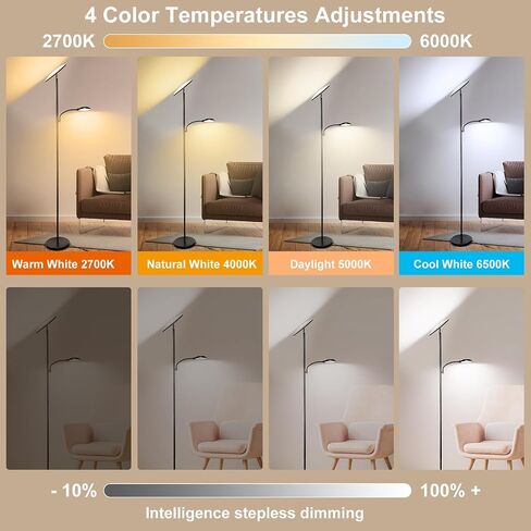 42W/4500LM LED Floor Lamp for Living Room, Dimmable Floor Lamp with Reading Light, Standing Lamp for Bedroom Office, Stepless Floor Light with Remote, Timer & Metal Base, 4 Color Temperatures in Saudi Arabia