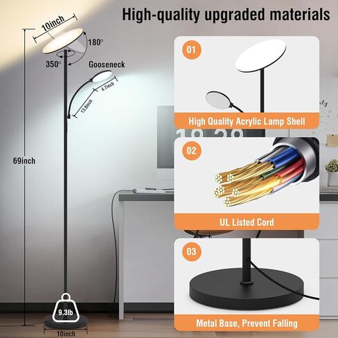 42W/4500LM LED Floor Lamp for Living Room, Dimmable Floor Lamp with Reading Light, Standing Lamp for Bedroom Office, Stepless Floor Light with Remote, Timer & Metal Base, 4 Color Temperatures in Saudi Arabia