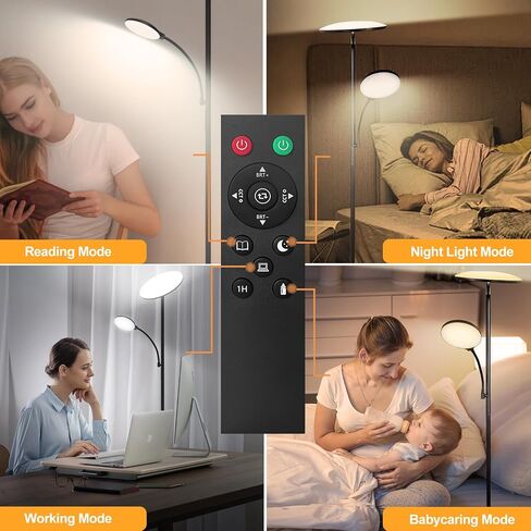 42W/4500LM LED Floor Lamp for Living Room, Dimmable Floor Lamp with Reading Light, Standing Lamp for Bedroom Office, Stepless Floor Light with Remote, Timer & Metal Base, 4 Color Temperatures in Saudi Arabia