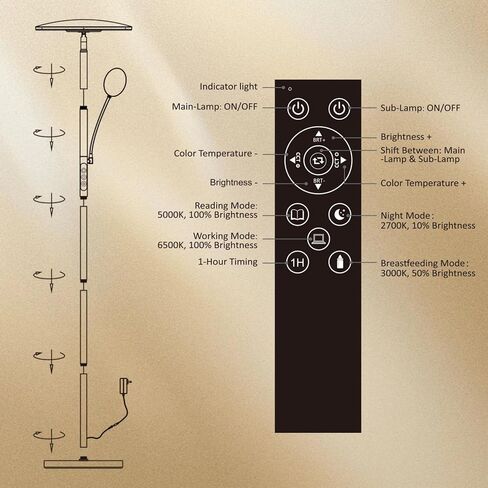 42W/4500LM LED Floor Lamp for Living Room, Dimmable Floor Lamp with Reading Light, Standing Lamp for Bedroom Office, Stepless Floor Light with Remote, Timer & Metal Base, 4 Color Temperatures in Saudi Arabia