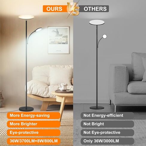 42W/4500LM LED Floor Lamp for Living Room, Dimmable Floor Lamp with Reading Light, Standing Lamp for Bedroom Office, Stepless Floor Light with Remote, Timer & Metal Base, 4 Color Temperatures in Saudi Arabia
