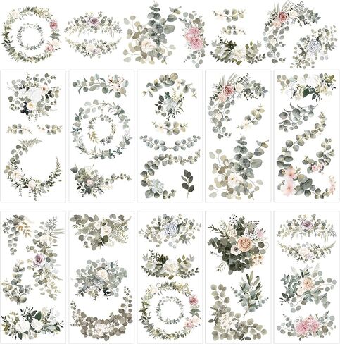10 Sheets Botanical Flower Rub on Transfers for Craft 6 x 12 Inches Vintage Floral Furniture Rub on Transfers Sticker Decals Decorations for Cabinet Wood Door DIY Craft (Eucalyptus Style) in Saudi Arabia
