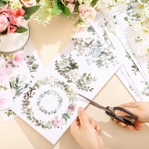10 Sheets Botanical Flower Rub on Transfers for Craft 6 x 12 Inches Vintage Floral Furniture Rub on Transfers Sticker Decals Decorations for Cabinet Wood Door DIY Craft (Eucalyptus Style) in Saudi Arabia