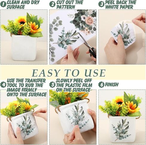 10 Sheets Botanical Flower Rub on Transfers for Craft 6 x 12 Inches Vintage Floral Furniture Rub on Transfers Sticker Decals Decorations for Cabinet Wood Door DIY Craft (Eucalyptus Style) in Saudi Arabia