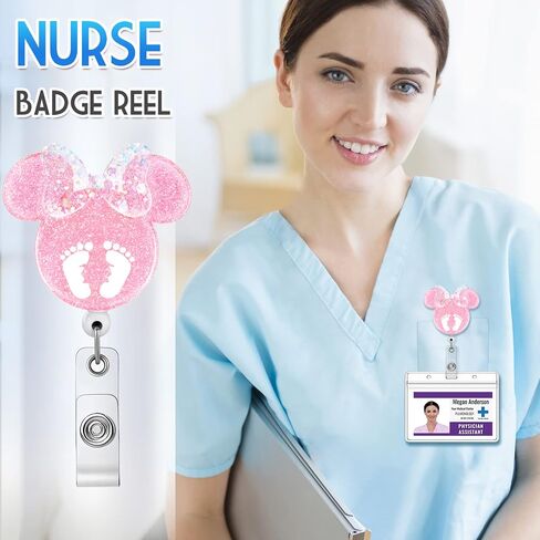 NICU Badge Reel Holder Retractable with ID Clip for Nurse Nursing Name Tag Card Cute Cartoon Labor and Delivery Pediatric Nursing Student Teacher Doctor RN Medical Assistant Work Alligator Clip in Saudi Arabia