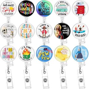 15 PC Funny Nurse Badge Reel Funny Retractable Badge Holders for ID Tag Cardholder Clip Badge Reel Nursing Lanyard Supplies Accessories for Office Work Doctor Student