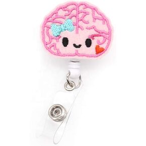 Cute Brain Pink Felt Badge Holder Retractable Badge Reels Suitable for Nurse
