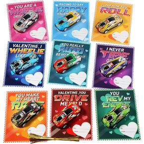 Zonon 36 Pieces Valentine's Day Cards Kids Race Cars Valentines Exchange Cards Funny Valentine's Greeting Cards with Pull Back Cars for Kids Classroom School Prize Party Favors