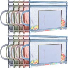 10 Pack Colored Mesh Zipper Pouch Bags, Double-Layer Nylon Puzzle Building Block Sets Toy Storage & Organization, Breathable See Through A4 Zipper Pouch with Handle for School Office Games