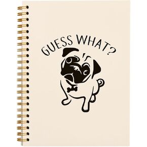Dog Pug Gifts for Pug Lovers Notebook Journal, Funny Guess What It's Pug Butt College Ruled Spiral Notebook, Pug gifts for Women Pug Mom Gift, Hardcover Spiral Notebook 5.5x8.3