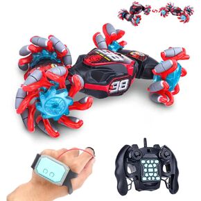 GoolRC Gesture Sensing RC Stunt Car, 4WD 2.4GHz Remote Control Car, Transformer Toy Car with LED Lights, Double Sided Driving, 360° Rotating and Explosive Wheel for Kids and Adults (Red)