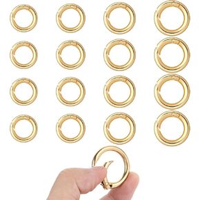 Vin Beauty 16PCS Spring O Ring Clip for Purse Strap, Zinc Alloy Round Snap Clip Gold Key Rings for Keychain Round Buckle Hooks Purse Strap Extender Clip for Keys, Bag, Handbag, Crafts