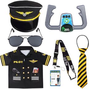 Kyson 7 Pcs Kids Pilot Costume Airline Captain Aviation Costume Dress up Accessories for Halloween Career Day Pretend Play