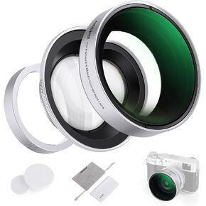 NEEWER 49mm 0.75x Wide Angle & 1.4X Macro Additional Lens for X100 Series Cameras, HD 2 in 1 Lens with 49mm Adapter Ring for Fujifilm X100 X100S X100F X100T X100V X100VI Cameras (Silver Frame), LS-47
