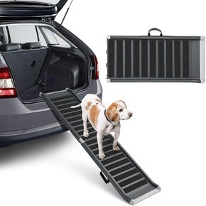 Goplus Dog Car Ramp, 63 Inch Folding Portable Pet Ramp for Large Old Dogs SUV Truck Bed w/Side Rails & Safety Lock & Non-Slip Surface & Carry Handle, Steel Frame, Supports Up to 265 lbs
