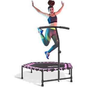 Newan 45'' Fitness Trampoline with Adjustable Handle Bar, Silent Trampoline Bungee Rebounder Jumping Cardio Trainer Workout for Adults - Mini Trampoline Max Limit 330 lbs