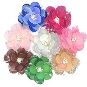 8 Pieces Iridescent Mixed Color 2' Sequin Shell Flowers Rhinestones Beading Applique, Crystal Beaded Mix Flower Applique sew on Cloth Patch DIY Garment Accessory Cloth Headband Decor