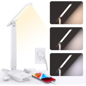 Power Strip with LED Desk Lamp, PD 30W Touch Desk Lamps, 4 Outlets 4 USB Ports(2 USB C) Small Desk Lamp 5FT Extension Cord Table Lamp for Home Office College Dorm Room Essentials Bedroom Bedside Study
