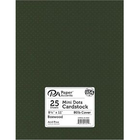 PA Paper Accents Mini Dots Cardstock 8.5" x 11" Boxwood, 80lb Colored cardstock Paper for Card Making, Scrapbooking, Printing, Quilling and Crafts, 25 Piece Pack