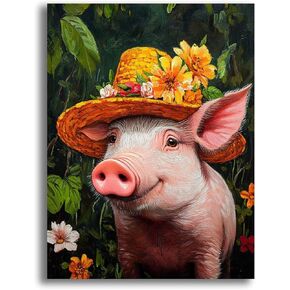 Yomiie 5D Pig in Hat Diamond Painting Kits for Adults, Paint with Diamonds Art Animals DIY Full Round Drill Kits, Embroidery Rhinestone Diamond Crystal Craft Canvas Home Wall Decor 30x40 cm