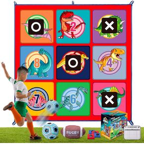 Soccer Tic Tac Toe Game - Toy Gift for Boys Girls Age 3-8, Football Bean Bag Toss Game Set for Kids Toddlers, Indoor Outdoor Backyard Party Game with Velcro Balls and Target Goal Mat (59 X 59 in)