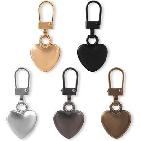 5 Pcs Zipper Pull Replacement Charm, Detachable Zippers Replacement Repair Kits, Heart Shaped Zipper for Coats Jackets Pants Luggage Sewing Notions and Supplies, Sewing