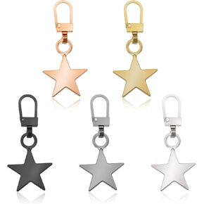 5 Pcs Zipper Pull Charms Metal Zipper Pull Replacement Star Shaped Zipper Pulls Detachable Zipper Pull Repair Kit for Clothing Jacket Wallet Backpack, 5 Colors