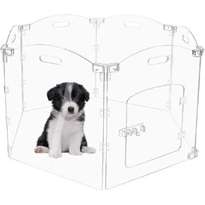Acrylic Dog Gate for The House 6 Panel 120" W x 24" H Foldable Dog Playpen Indoor with Handles, Free-Standing Pet Gates Clear Dog Pen for Dogs Puppy Cat Rabbit Accessories with Door