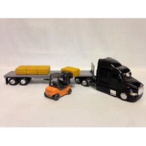 Peterbilt 387 Flatbed w/Forklift & Hay Bale Diecast 1:43 Replica,New Ray Toy SS-15123J