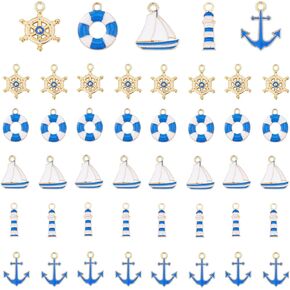 DANUDON 60 Pcs Nautical Charm for Jewelry Making, Alloy Anchor Charm Pendants Assorted Nautical Charm Collection Ship Helm Sailor Navy Charms Pirate Coastal Beach Charms