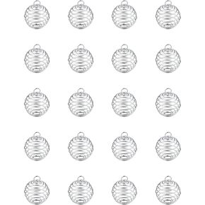 JIALEEY Spiral Bead Cages Pendants, 20 PCs 14x19mm Silver Plated Stone Holder Necklace Cage Pendants Findings for Jewelry Making and Crafting